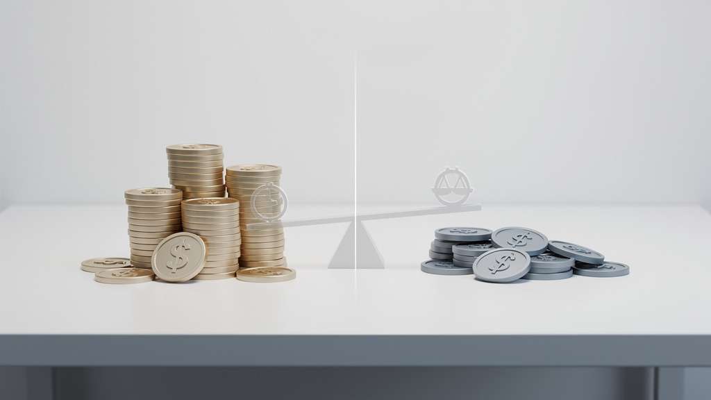 A Seasonal Home Appliance Maintenance Checklist to Keep Everything Running Year-Round 7 Two distinct piles of abstract value tokens or coins on a neutral surface, one significantly larger than the other, visually representing the comparison between repair and replacement costs for appliances.